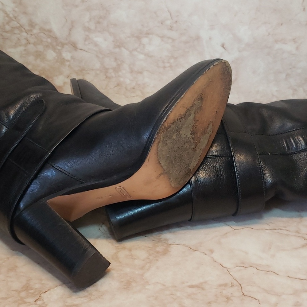 Coach Black Leather High Heel Pull On Women's Knee Length Boots Size 7 - Picture 7 of 9